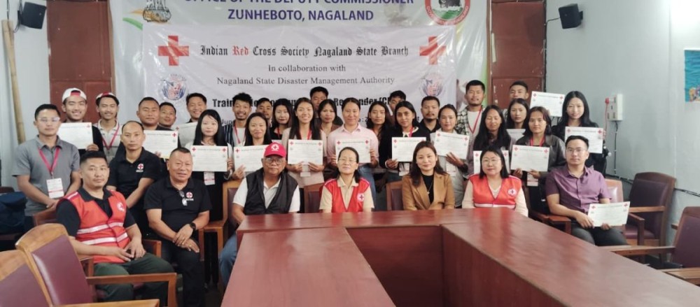 The participants with officials on day-two of the Community First Responder Youth Training Programme at the Deputy Commissioner’s conference hall, Zunheboto on June 3 . (Morung Photo)